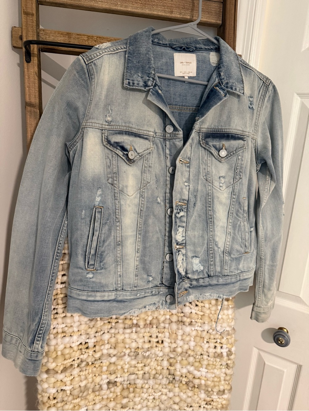 Zara Light Blue Distressed Denim Jean Jacket